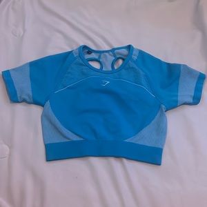 Blue cropped gym shark workout top
